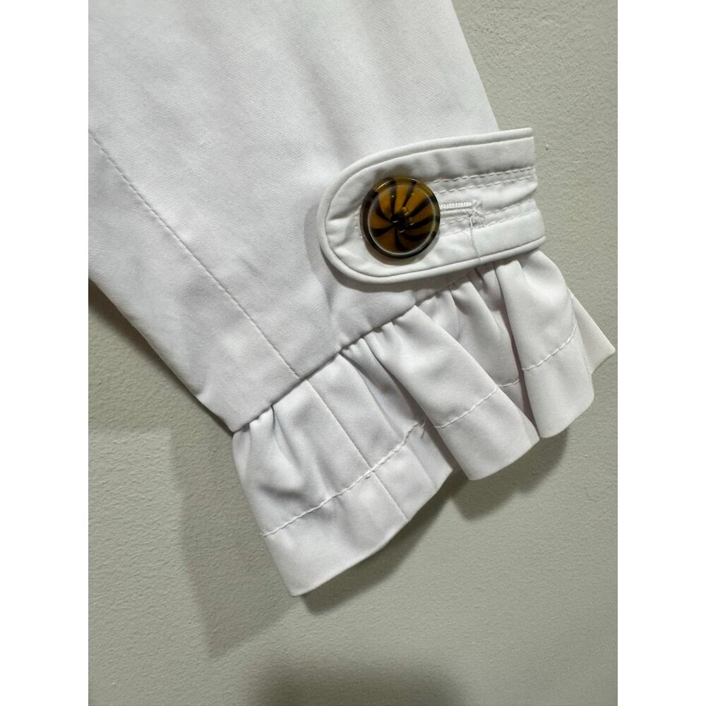 Bebe White Belted Trench Coat Ruffle Cuffs Statement Buttons M - Picture 5 of 8